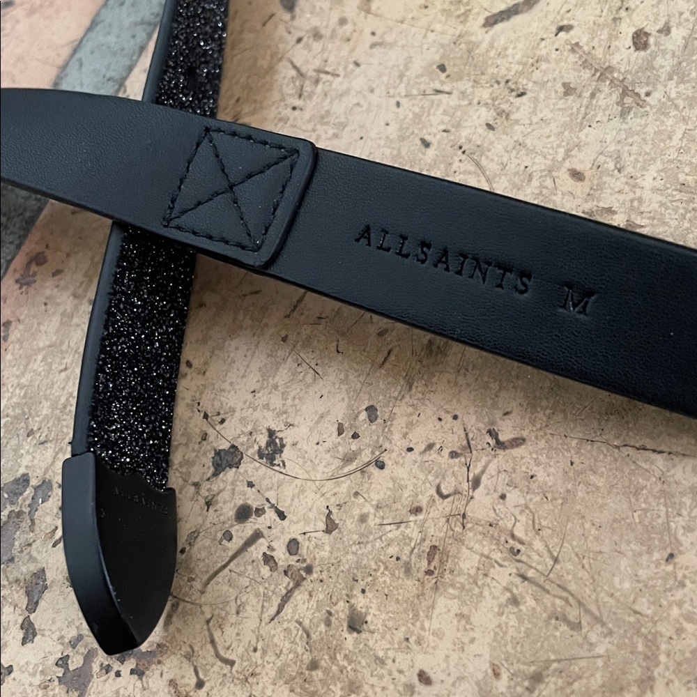 AllSaints Luna Sparkle Skinny Leather Black Western Belt Size Medium NWOT - Picture 16 of 16
